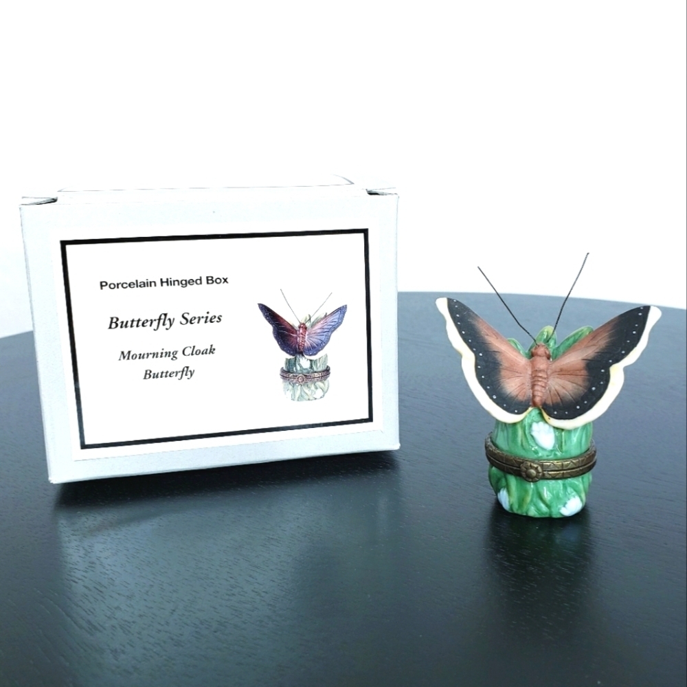 Mourning Cloak Butterfly Porcelain Hinged Box PHB Midwest